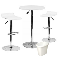 Networking Package - $299   Includes 2 White Padded Stools, White Cocktail Table, Small Wastebasket